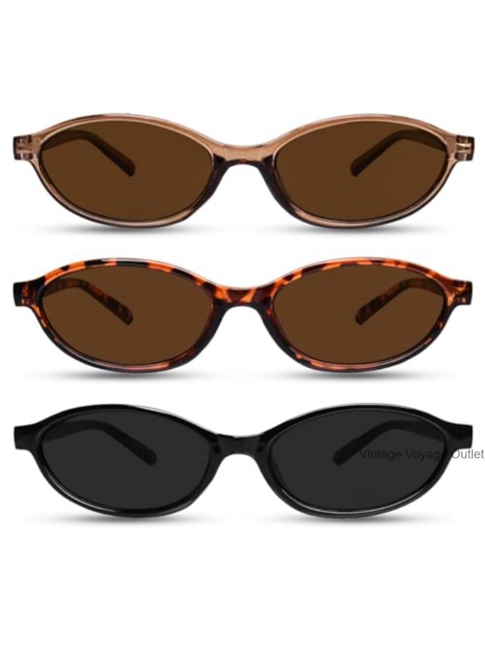 3-Pack Retro Oval Sunglasses UV400 Protection Lightweight Fashion Narrow Sunnies